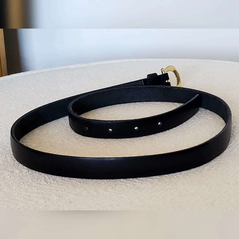 Etienne Aigner Vtg Horse Bit Buckle Black Leather Minimalist Belt, XL, EUC